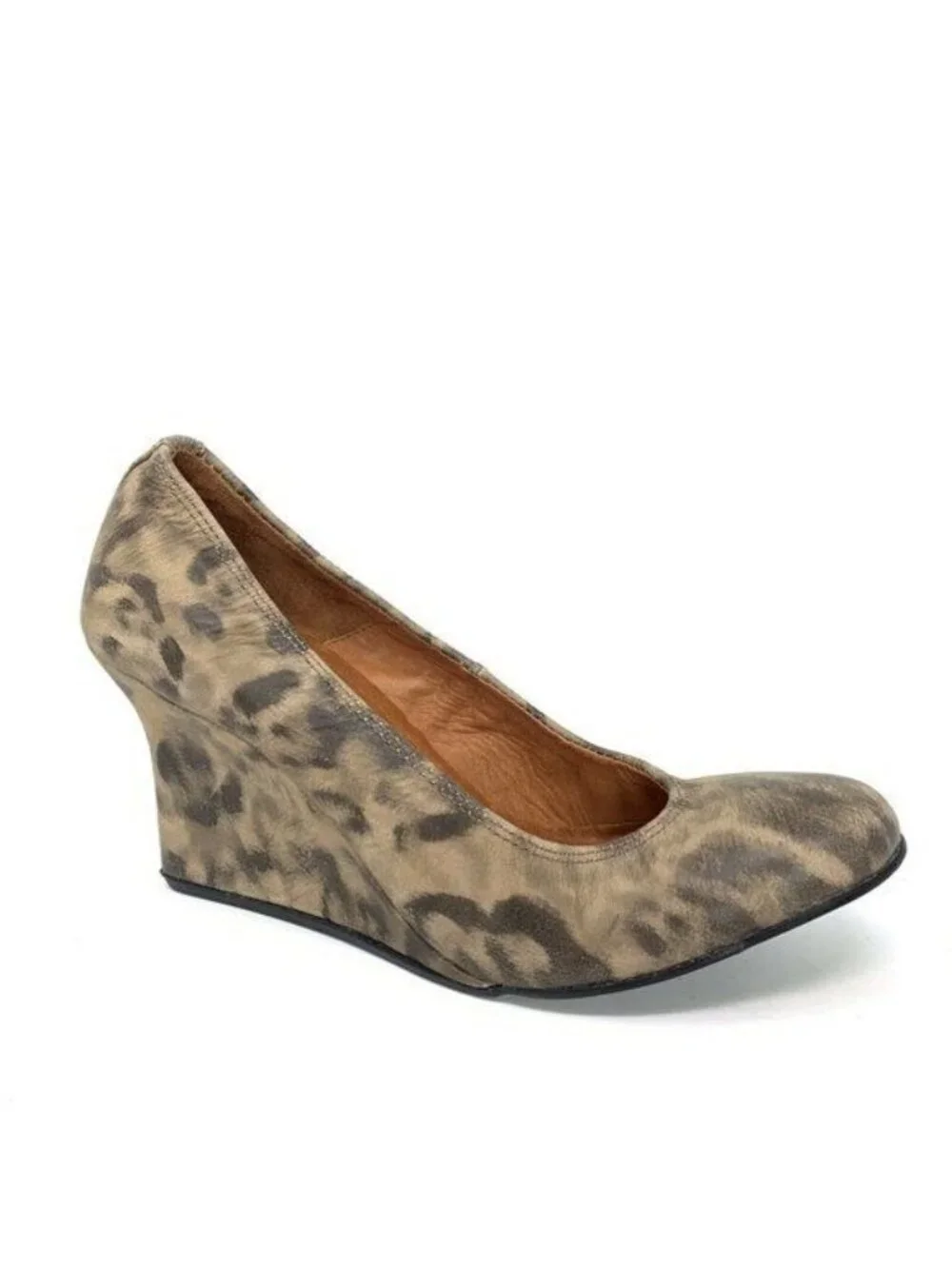 Lanvin Leopard Print Wedge Heels Round Toe Size 39 Leather Sole Made In Italy